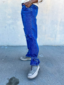 Ankle Tie Distressed Jeans- Medium Stone - So Underdressed