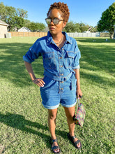 Load image into Gallery viewer, Button Down Denim Romper - So Underdressed
