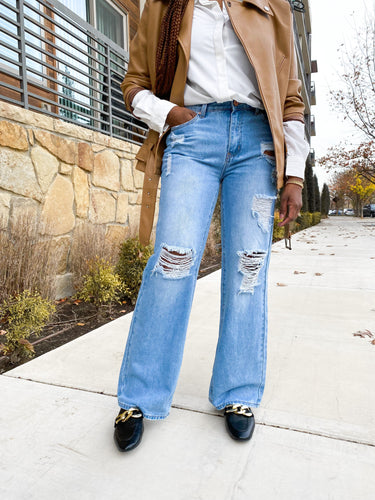 Distressed Wide Leg Jeans - So Underdressed