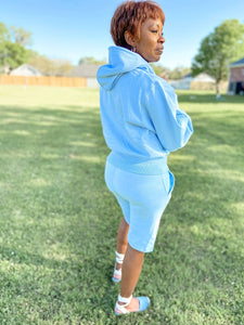 Hoodie Shorts Set- Baby Blue - So Underdressed