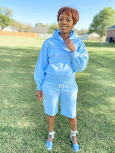 Hoodie Shorts Set- Baby Blue - So Underdressed