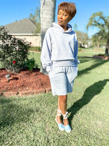 Hoodie Shorts Set- Heather Gray - So Underdressed