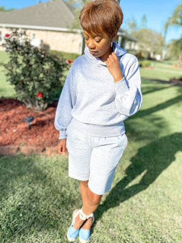 Hoodie Shorts Set- Heather Gray - So Underdressed