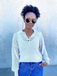 Lightweight Knit Polo Sweater- Stone - So Underdressed
