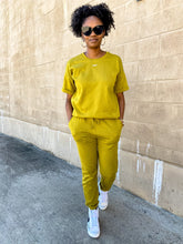 Load image into Gallery viewer, Short Sleeve Top and Jogger Set- Olive Mustard (Available in Plus) - So Underdressed
