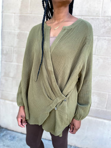 Side Button Long Sleeve Oversized Shirt - So Underdressed
