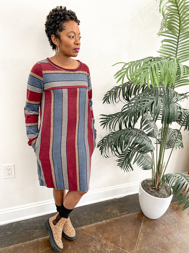 Striped Long Sleeve Shift Dress - So Underdressed
